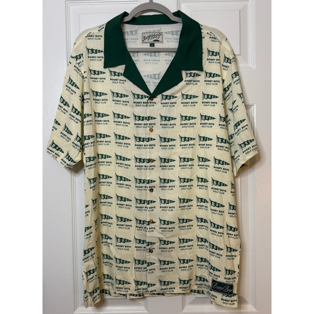 Bogey Boys Green Camp Collar All Over Print‎ Flag Logo Golf Shirt Mens L